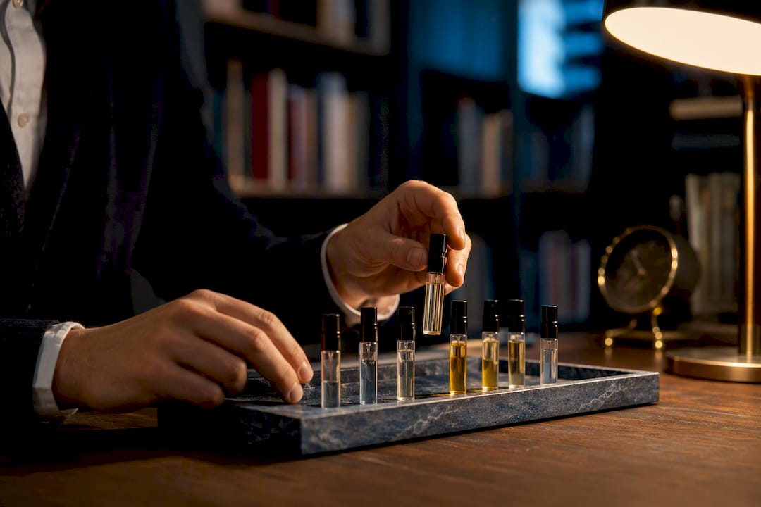 Manos organizando frascos de muestras