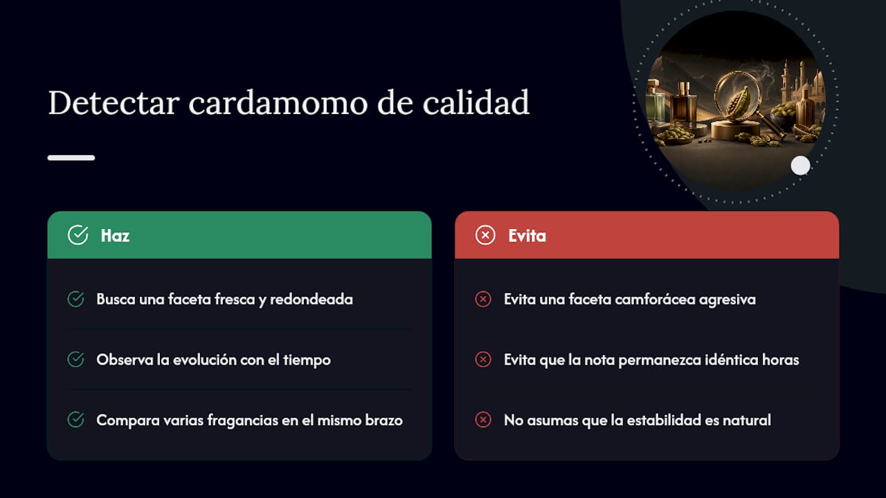 Cómo detectar cardamomo de calidad en un perfume — overview diagram