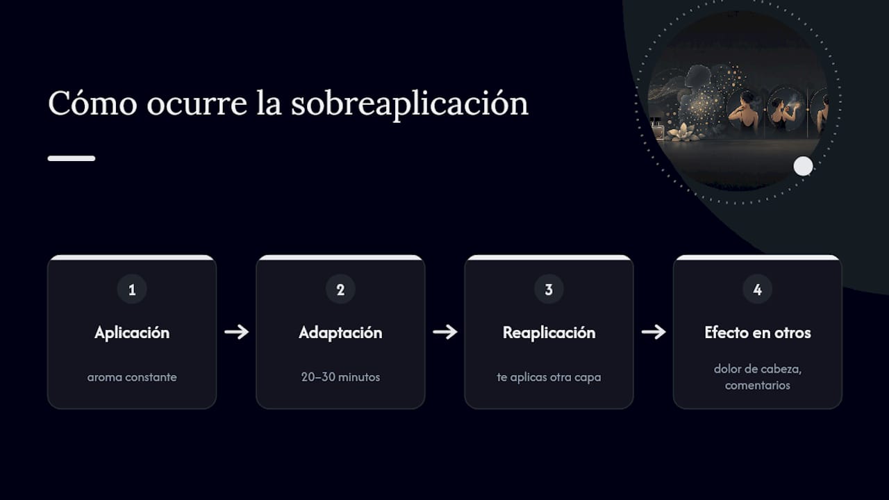 El riesgo real de sobreaplicar y la fatiga olfativa — overview diagram