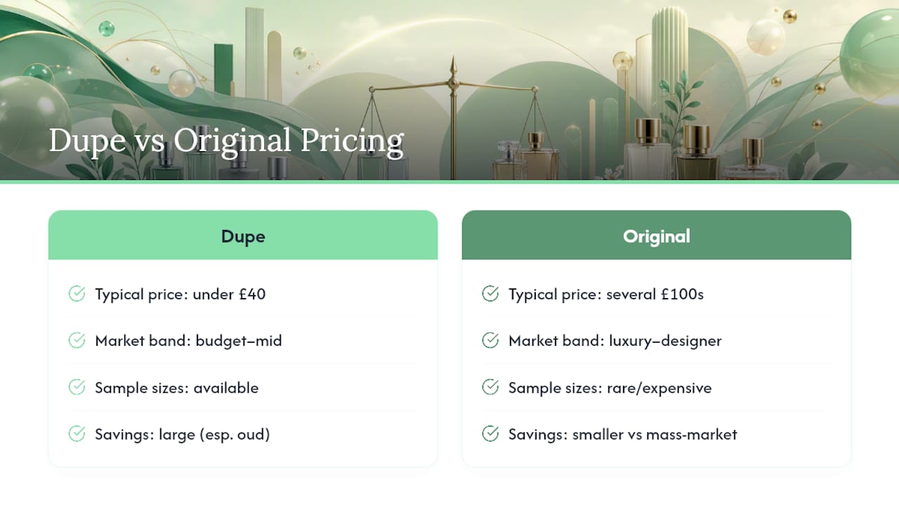What do dupes actually cost against the originals? — overview diagram