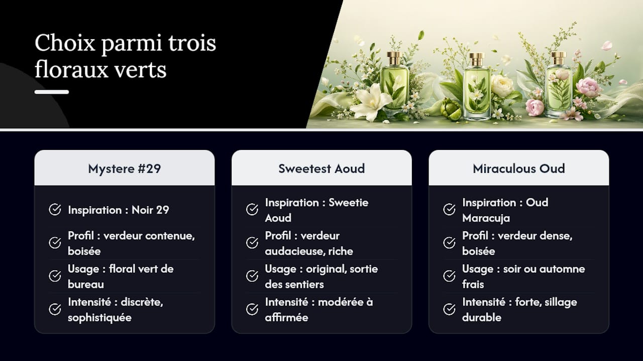 Quels parfums floraux verts choisir dans notre sélection ? — overview diagram