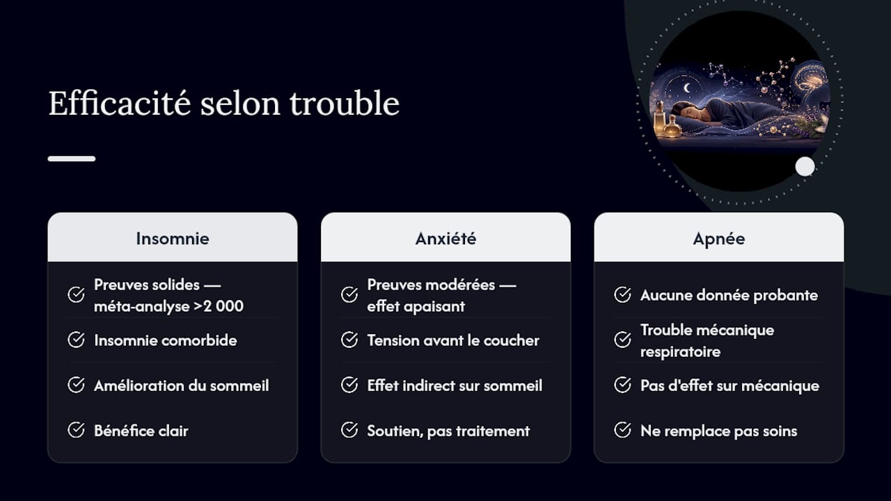 Parfum et troubles du sommeil : insomnie, anxiété, apnée — overview diagram