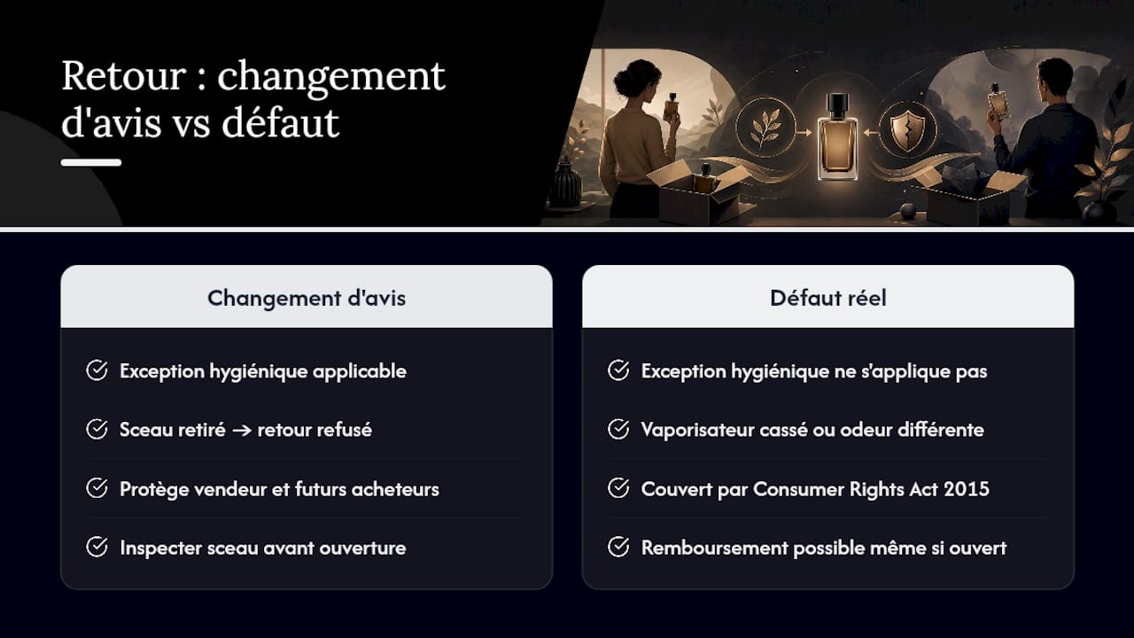 Un flacon descellé peut-il vraiment être refusé au retour ? — overview diagram