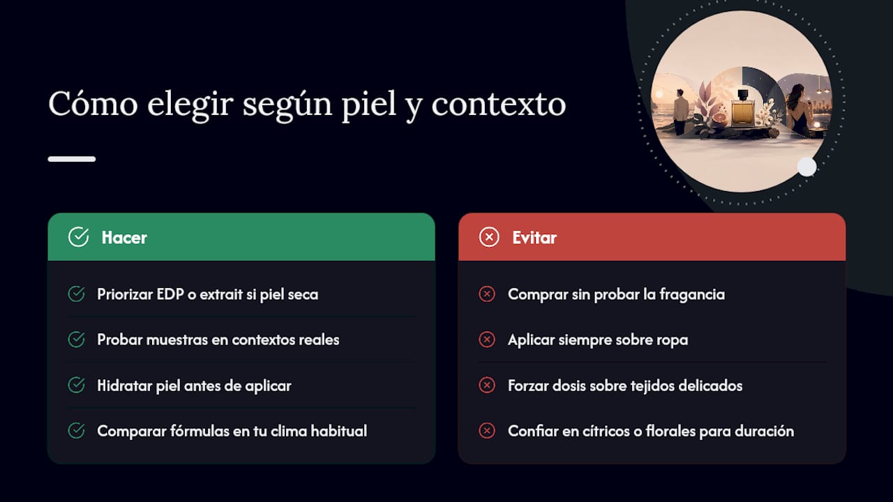 Cómo elegir fórmulas y fragancias según tu piel y contexto — overview diagram