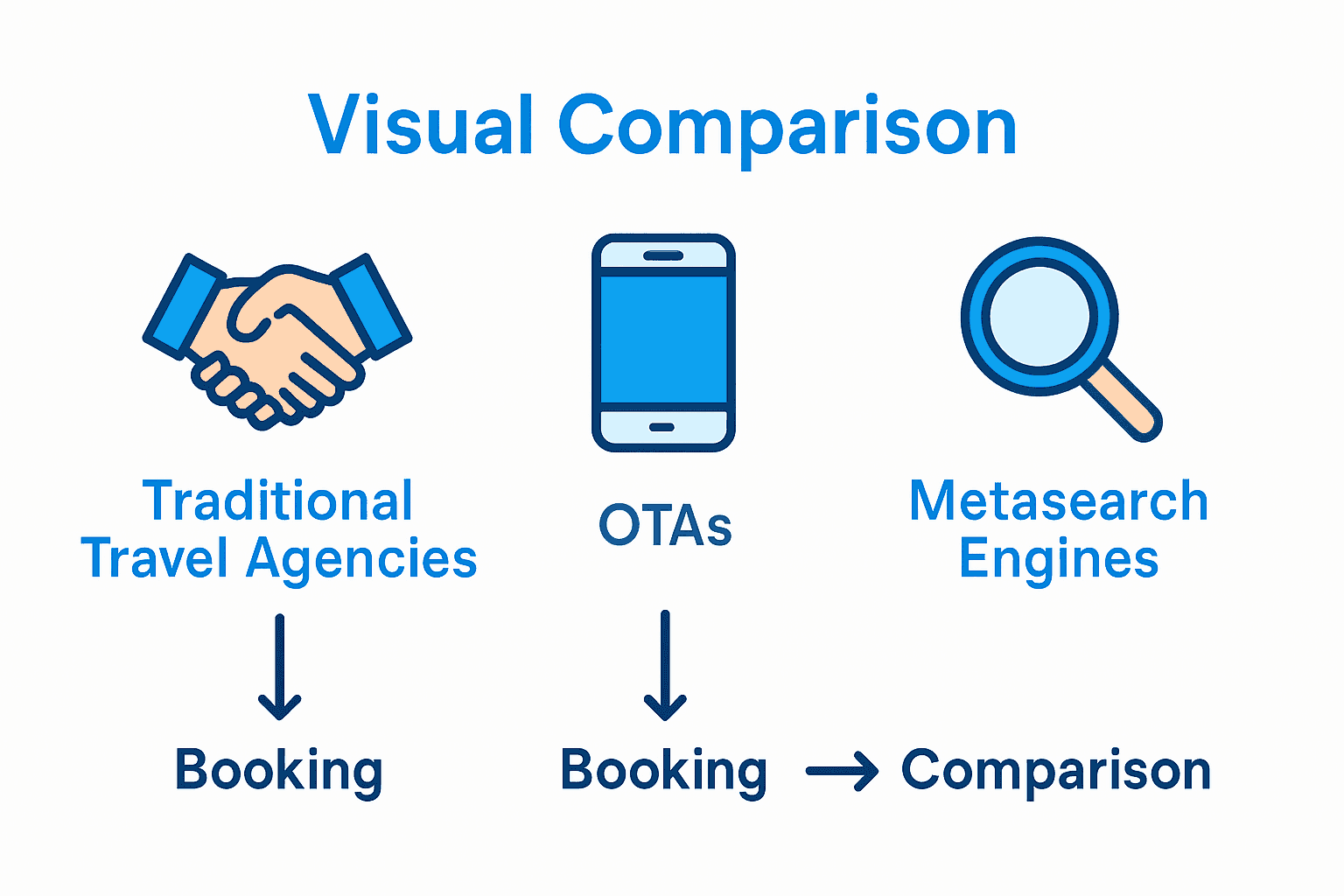 Infographic comparing travel agencies, OTAs, and metasearch engines