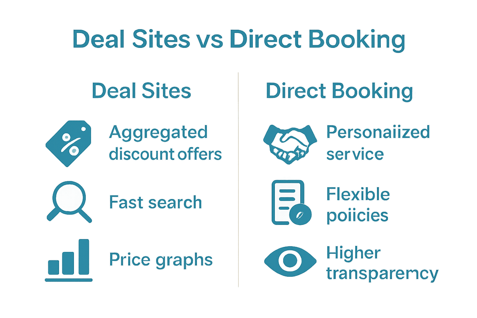 Infographic comparing deal sites and direct booking features