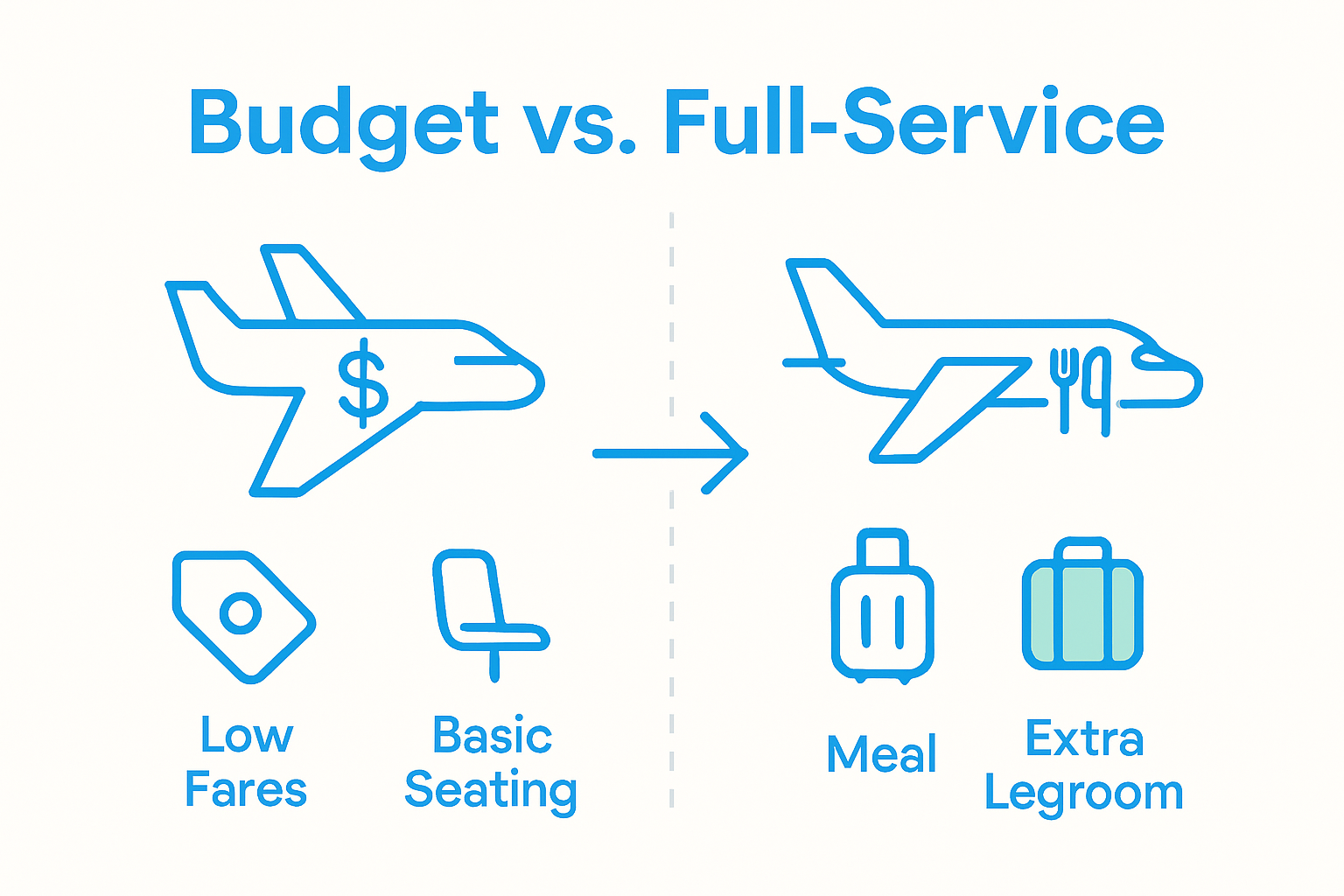 Infographic comparing budget and full-service airlines