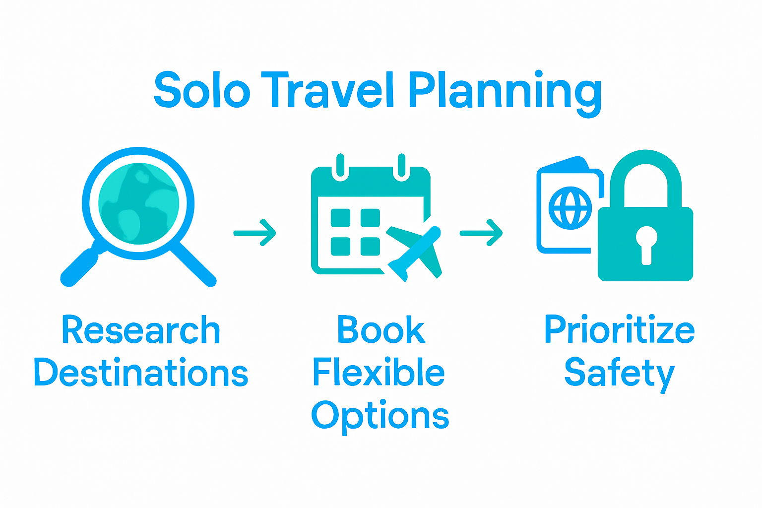 Three-step solo traveler booking infographic