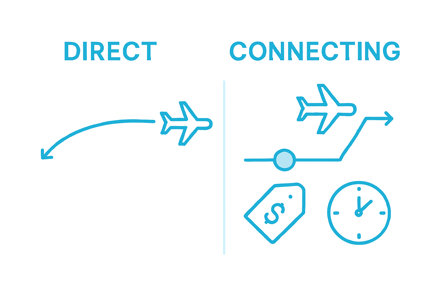 Infographic comparing direct and connecting flights