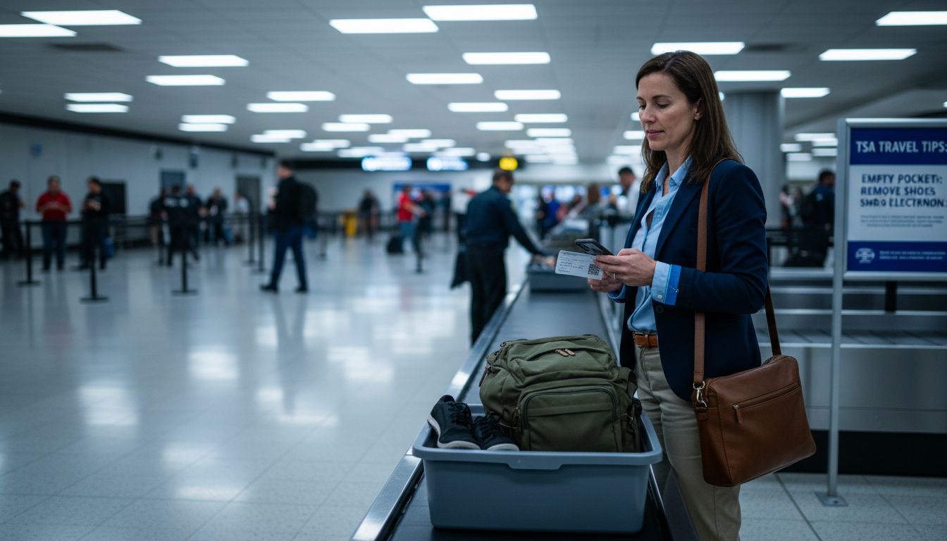 Traveler preparing for airport security screening