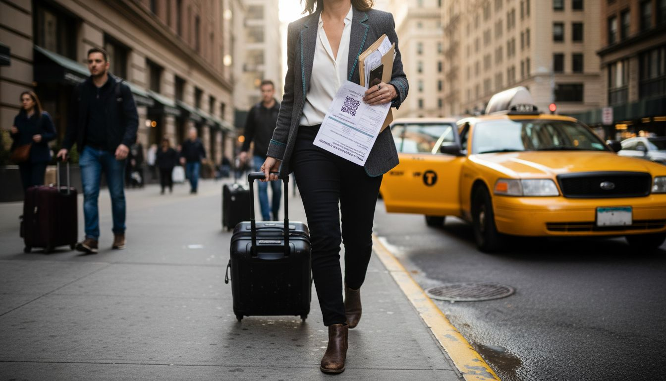 Business traveler prepares for transportation expenses