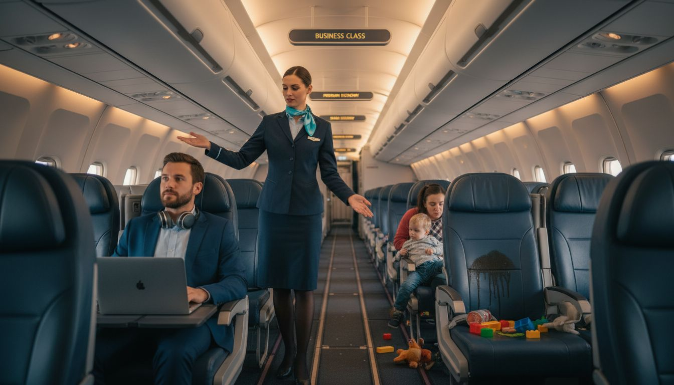Various airline seat classes in airplane cabin