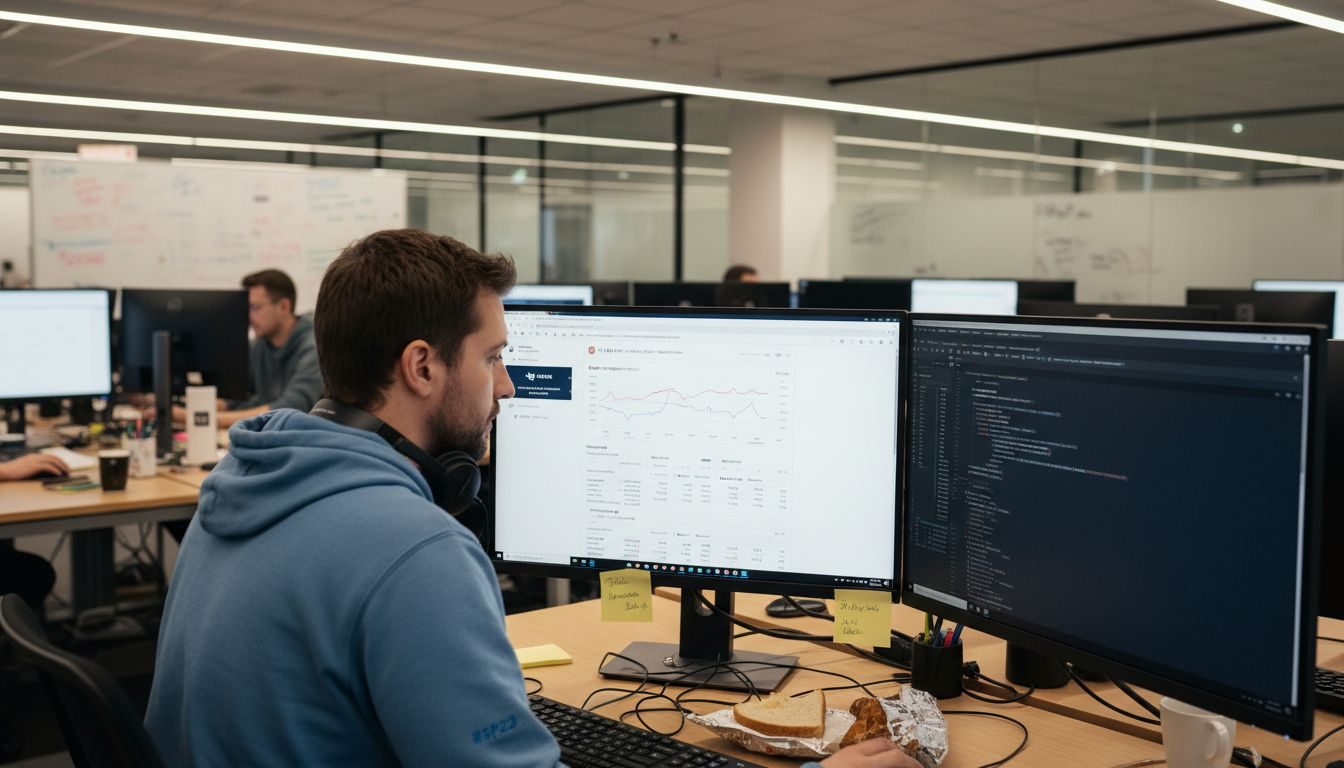 Engineer monitoring flight aggregator screens