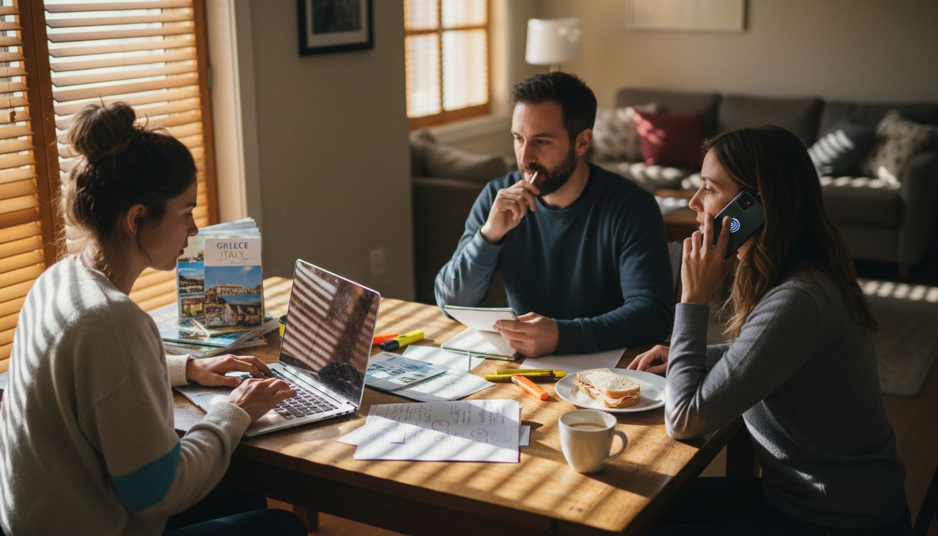 Travelers planning group flight booking at home