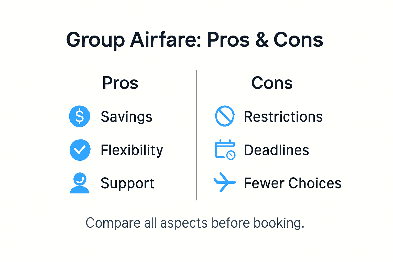 Infographic comparing group airfare pros and cons
