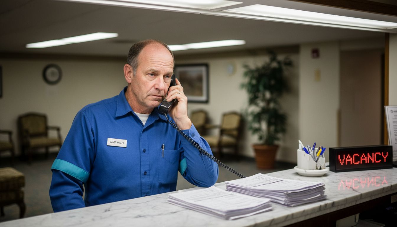 Hotel clerk assists with late booking