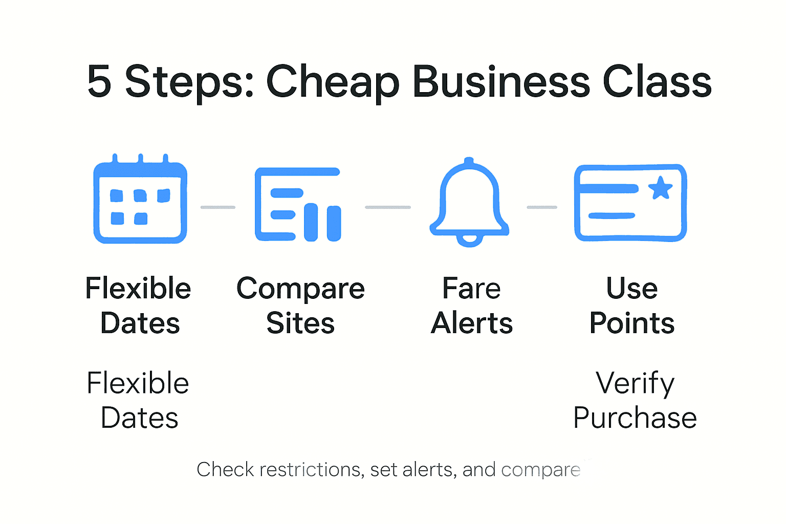 Infographic showing five key steps for cheap business class