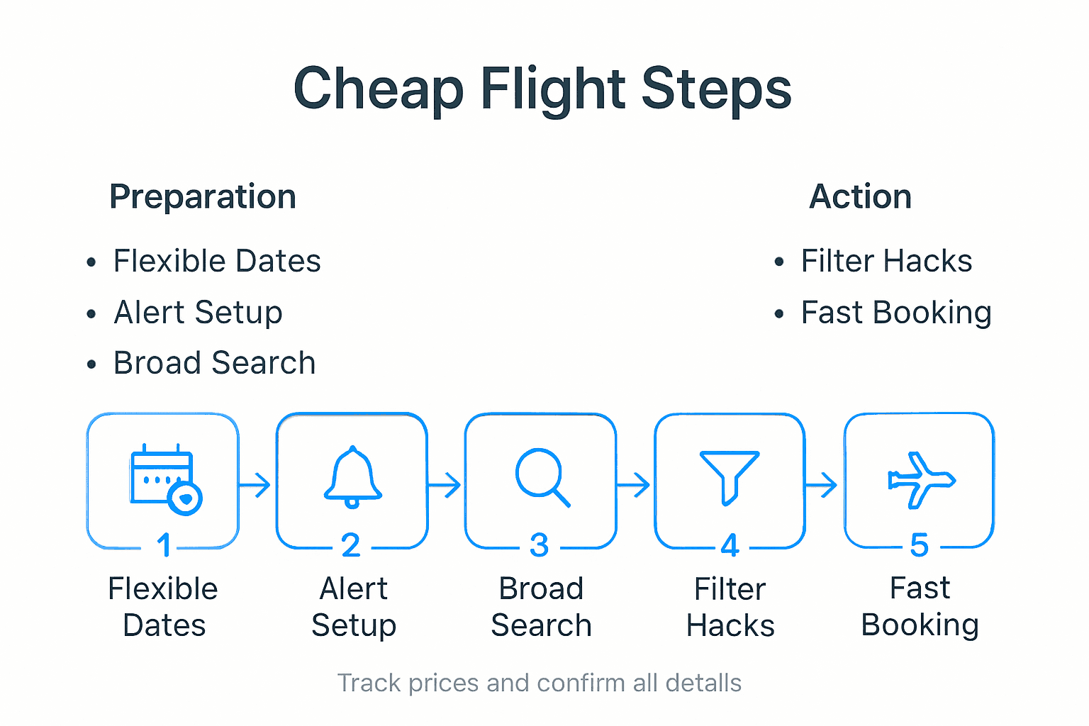 Infographic visualizing steps to book cheap flights