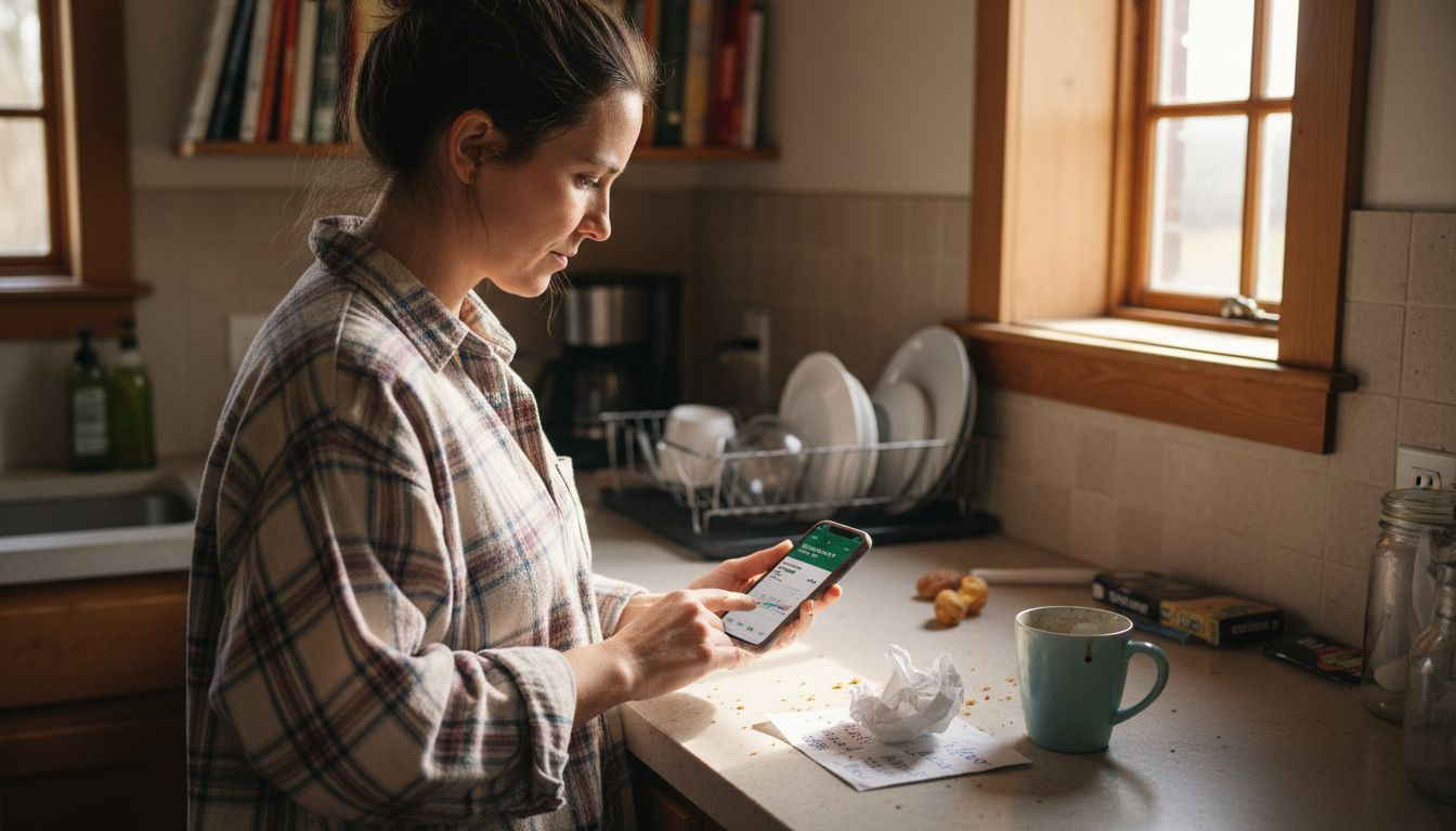 Woman setting fare alerts on smartphone