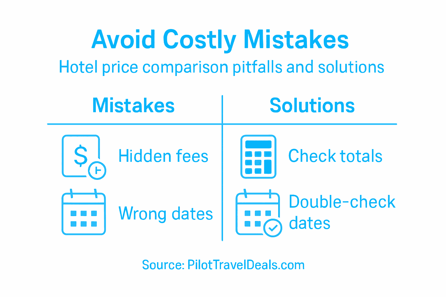 Infographic with hotel comparison mistakes and fixes