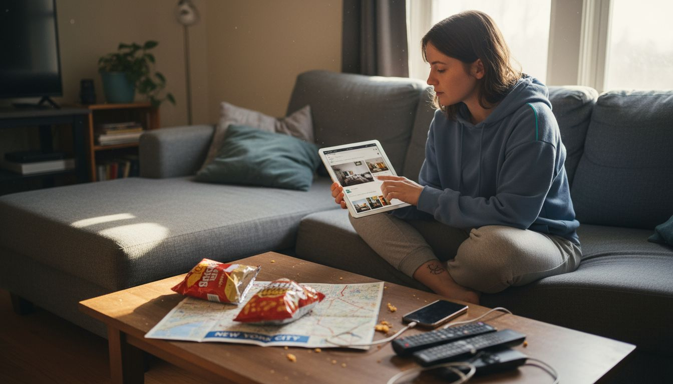 Woman booking travel using aggregator app