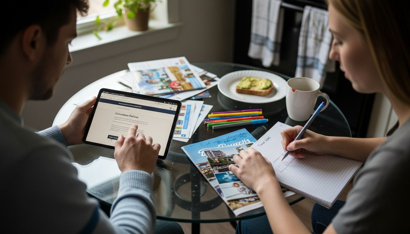 Couple comparing flexible and non-flexible booking options