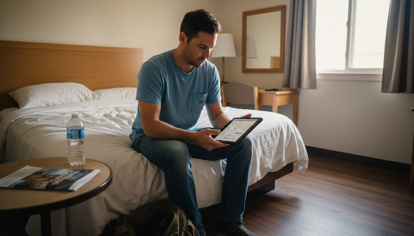 Solo traveler researching flexible travel options