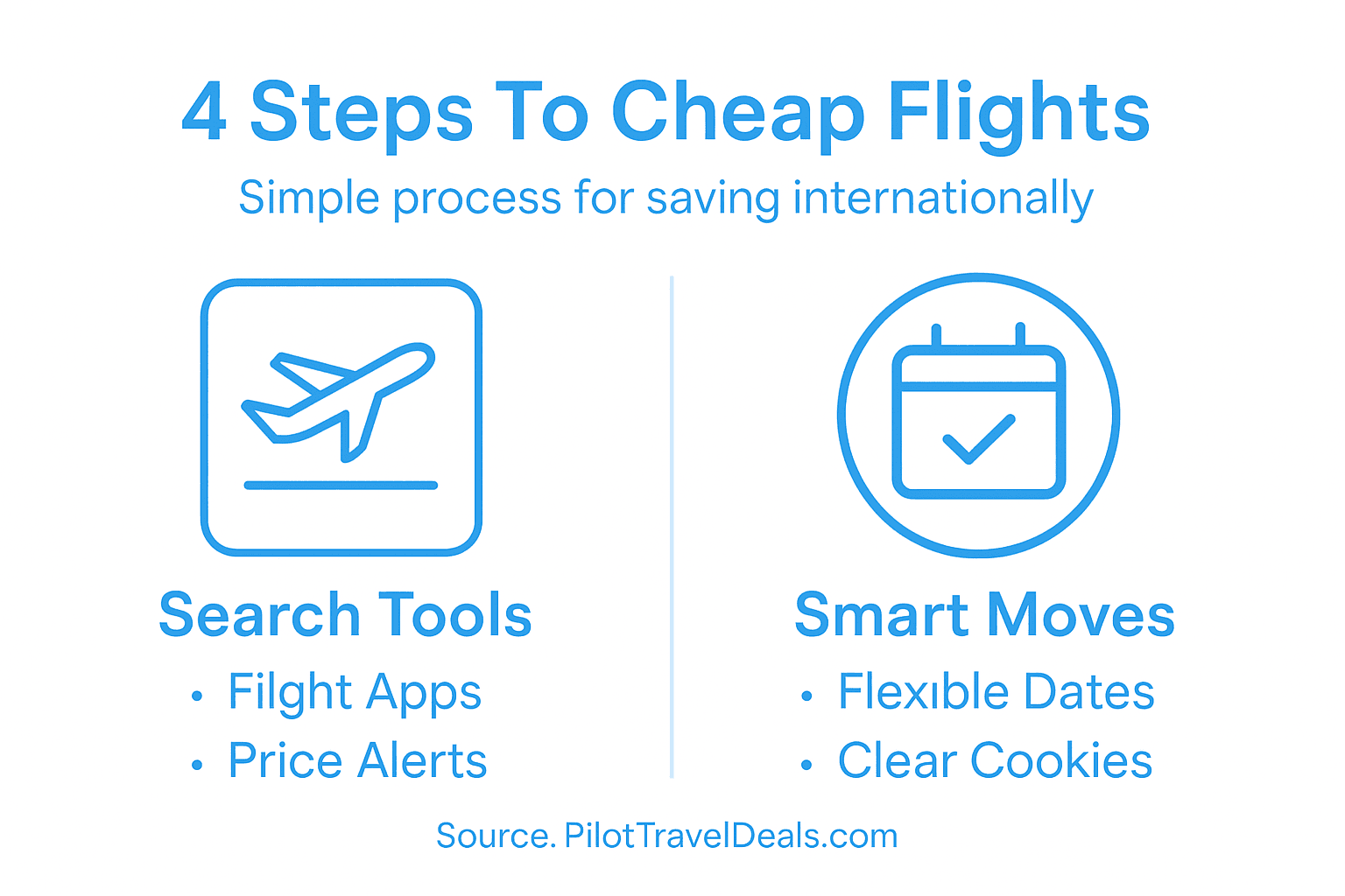Infographic summarizing cheap flight search steps