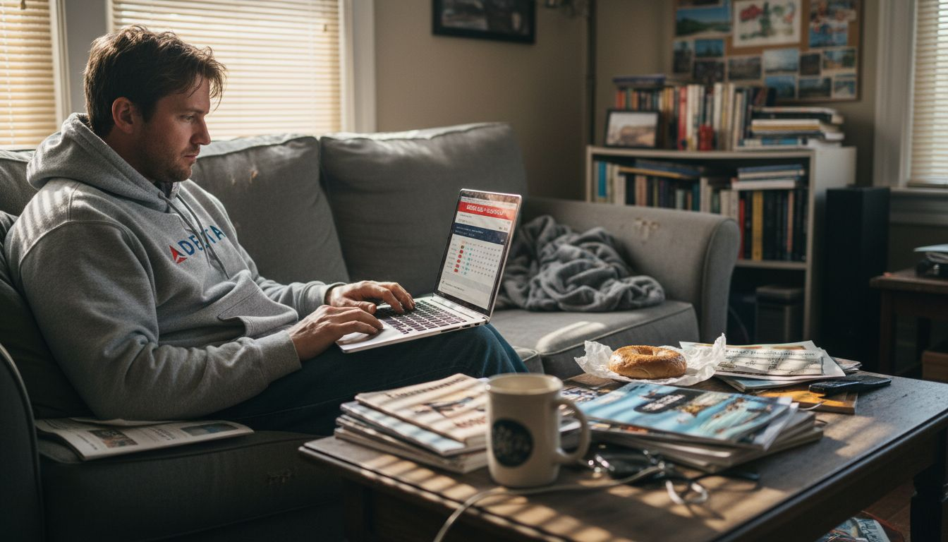 Person booking Delta flight online at home