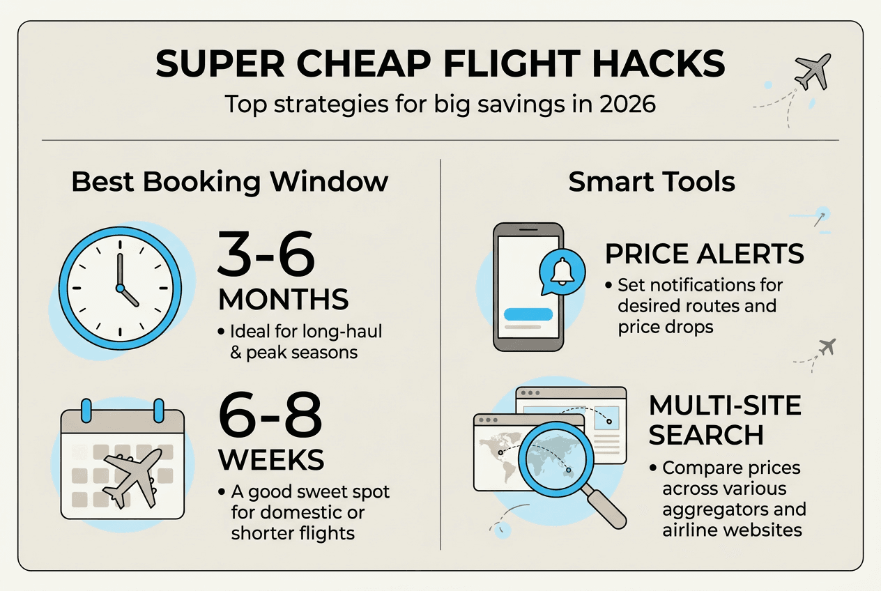 Infographic showing cheap flight strategies overview
