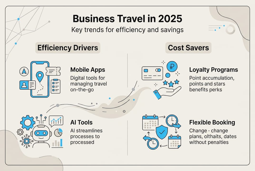 Infographic summarizing business travel efficiency and savings