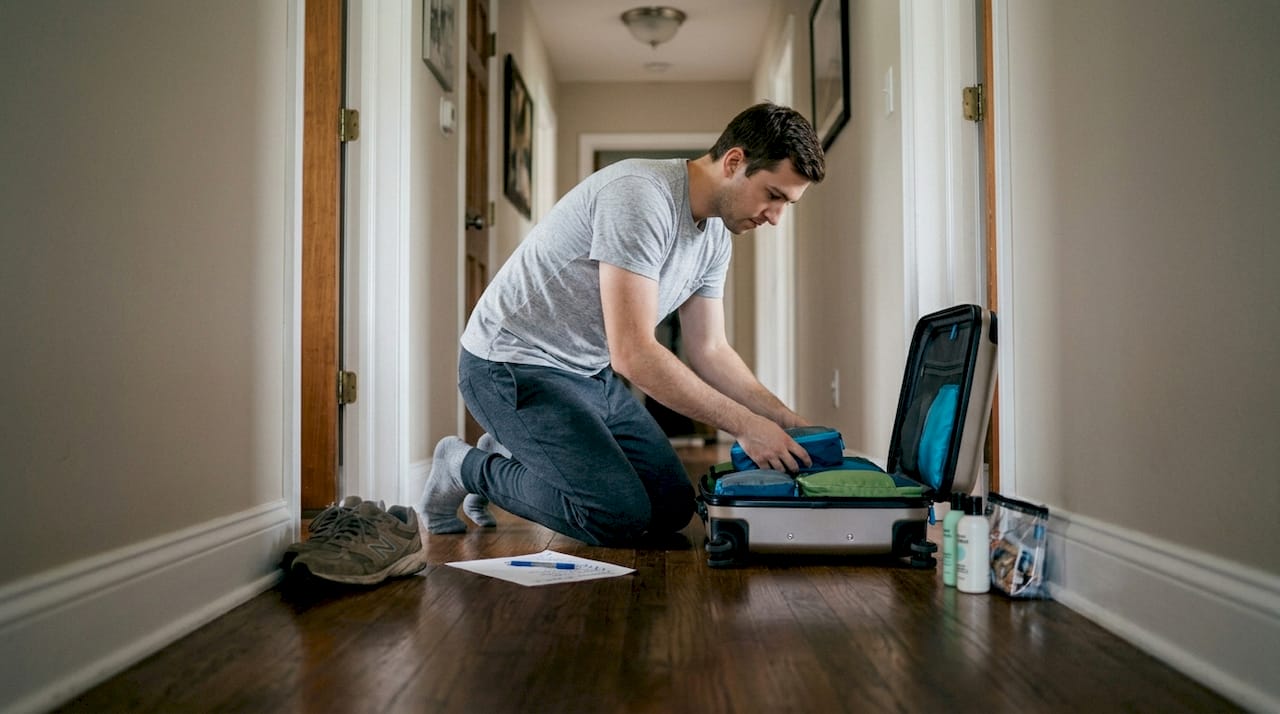 Man using packing cubes for travel