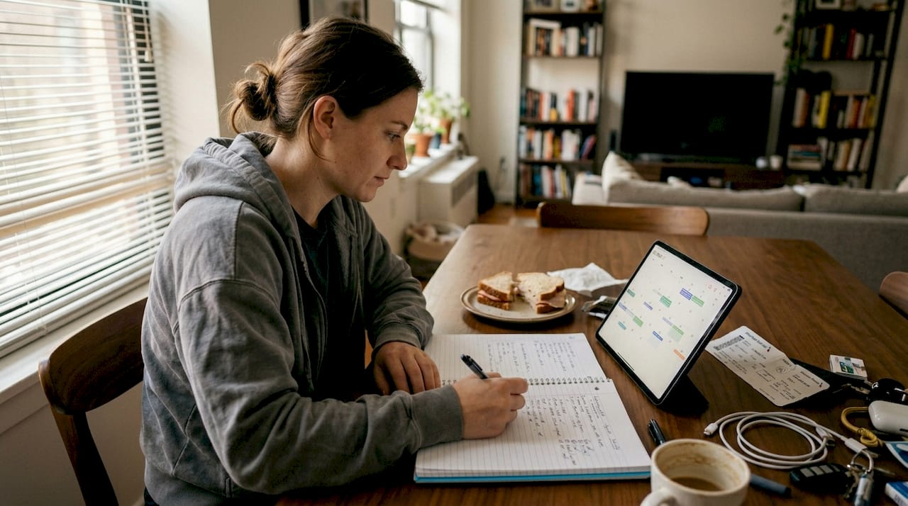 Traveler comparing flight dates on tablet