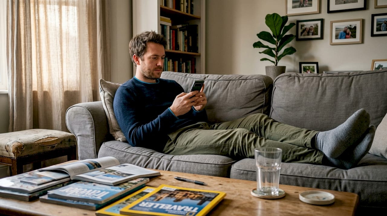 Person searching hotel deals on smartphone