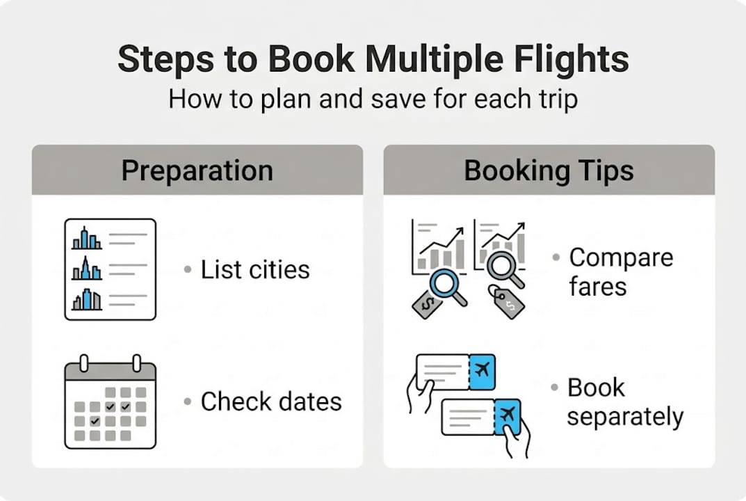 Infographic summarizing multi-flight booking tips