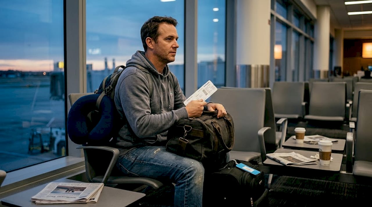 Traveler waiting for early morning flight