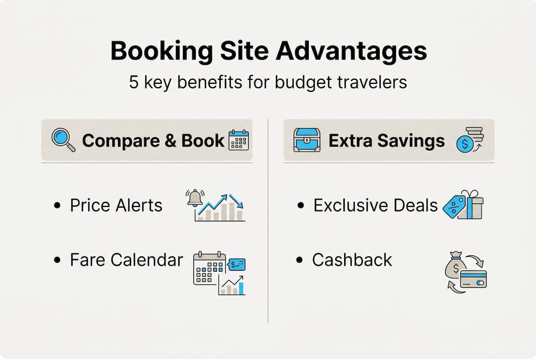 Infographic on booking site benefits with short labels