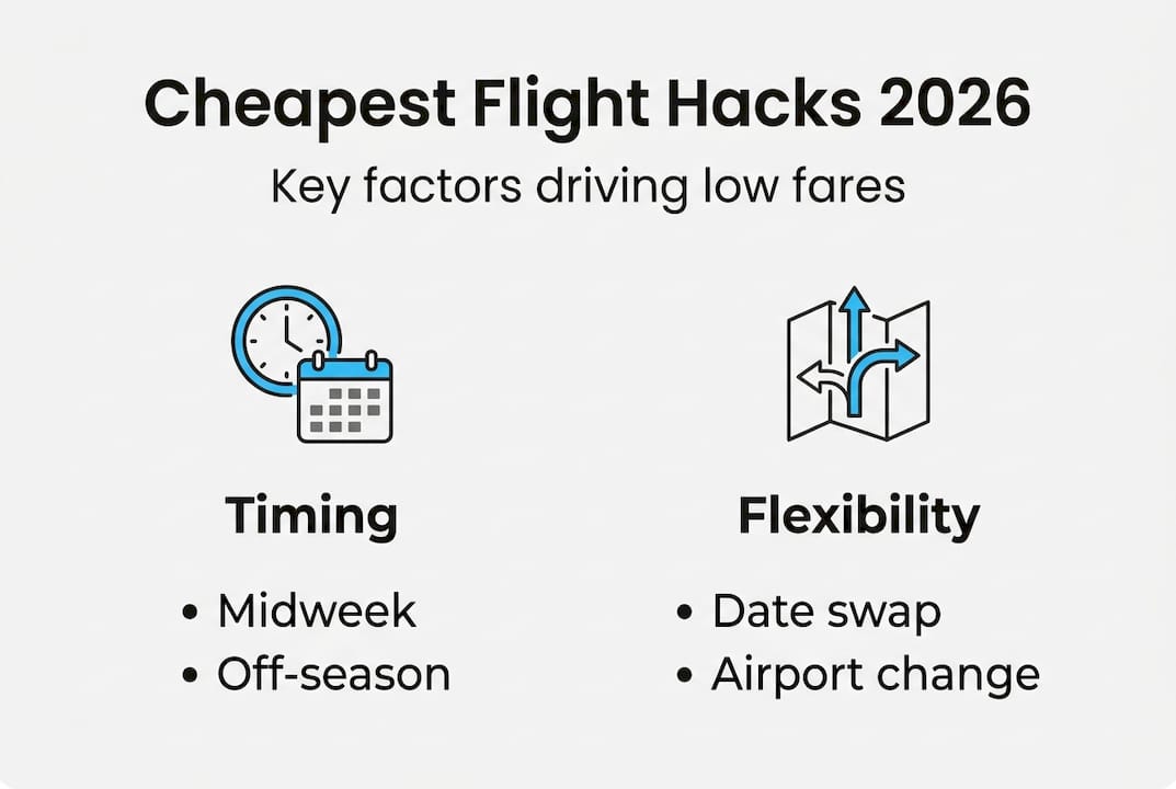 Infographic showing key factors for cheap flights