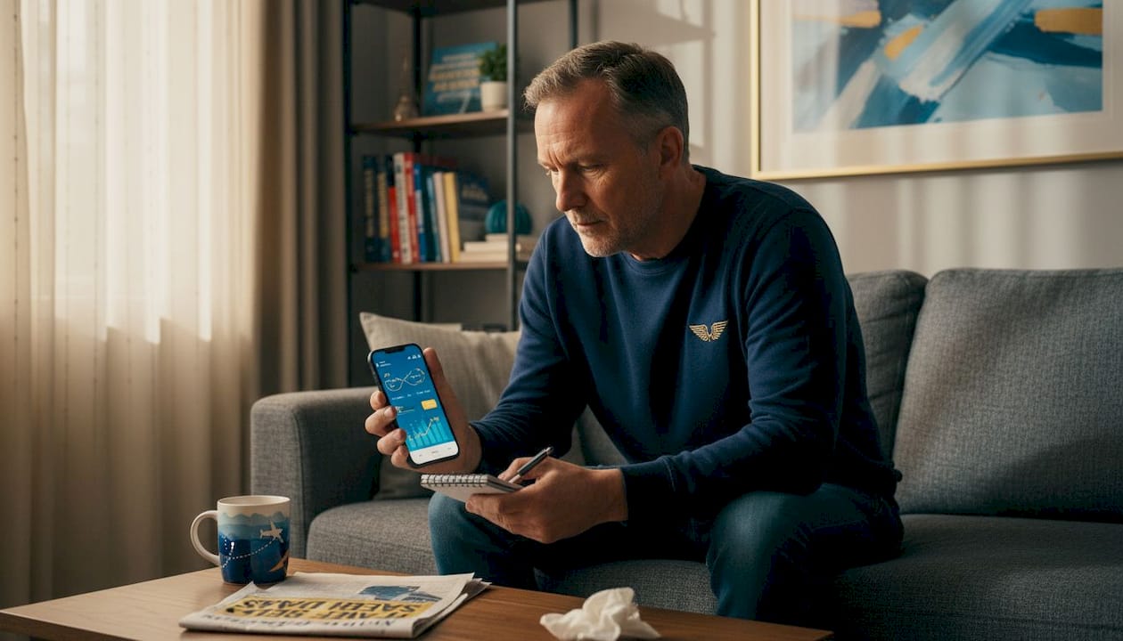 Man monitoring hotel prices at home