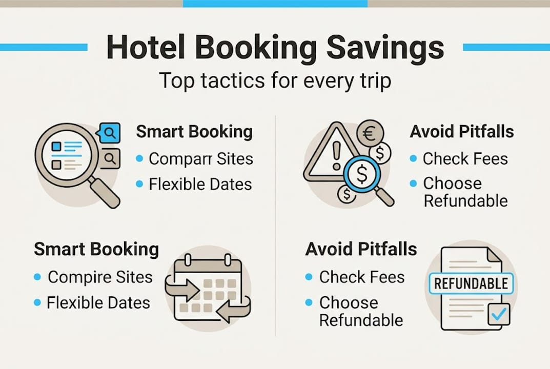 Infographic of hotel savings strategies and tips
