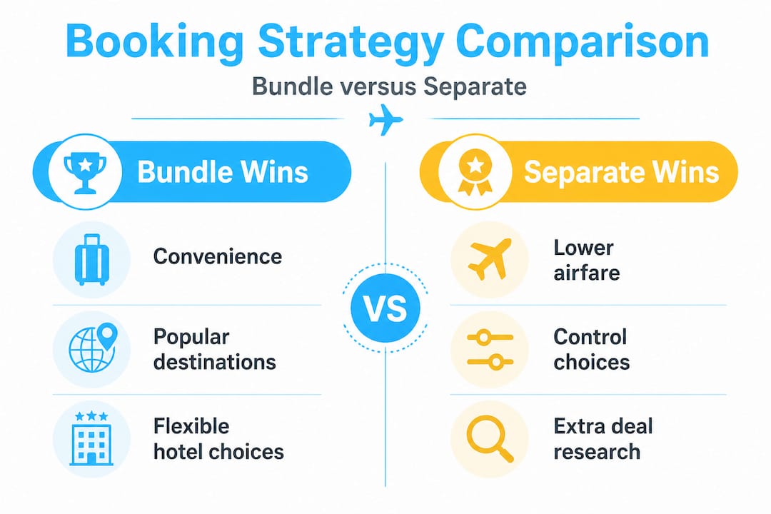 Infographic comparing bundle vs separate booking strategies