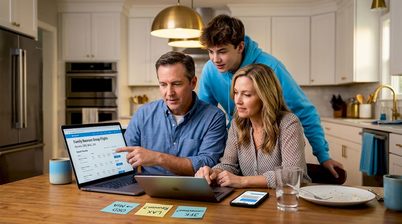 Family planning group airfare at kitchen table