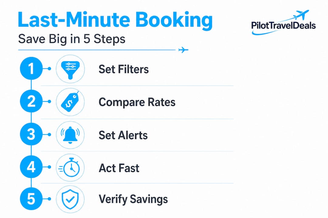 Infographic showing steps for last-minute travel booking