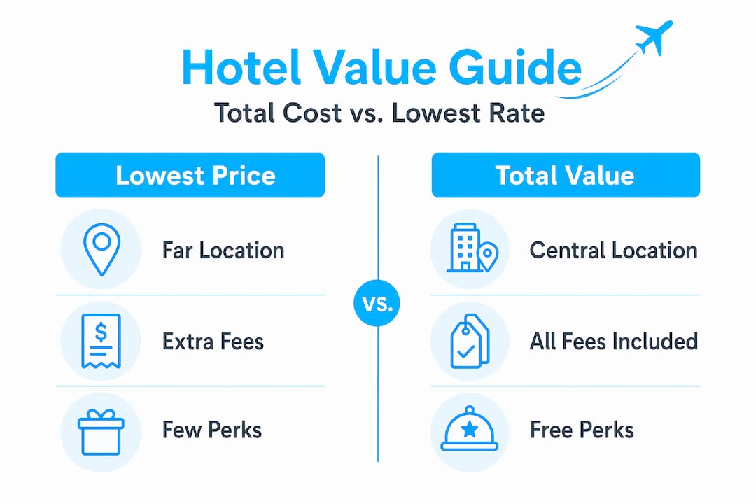 Split infographic comparing hotel cost approaches