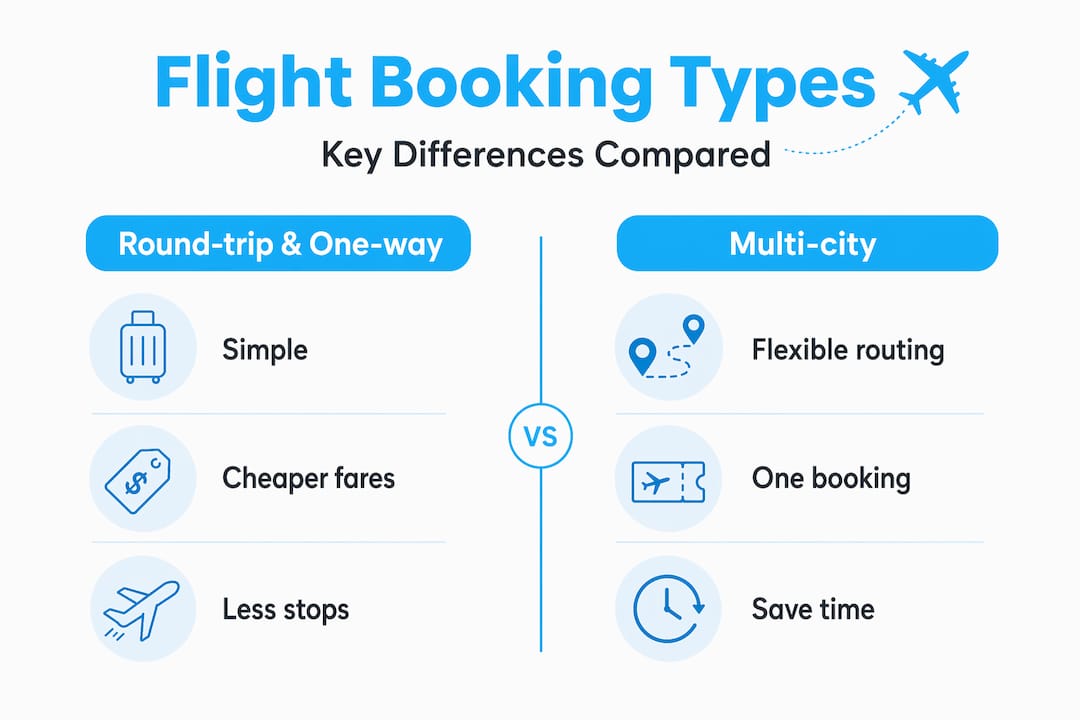 Infographic comparing round-trip and multi-city bookings