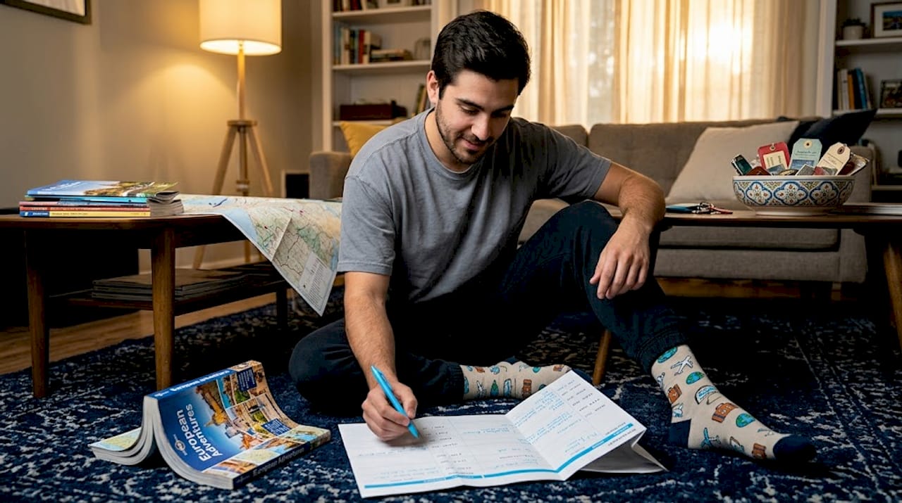 Traveler marking dates on itinerary