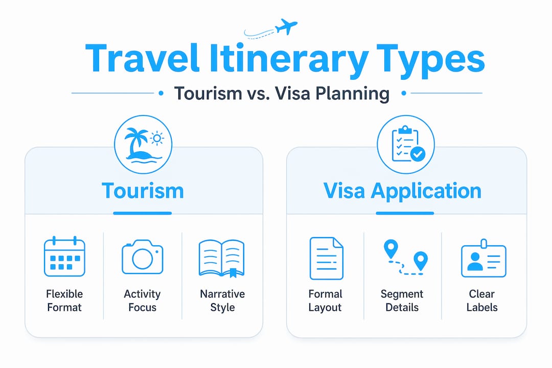 Infographic comparing tourism and visa itineraries