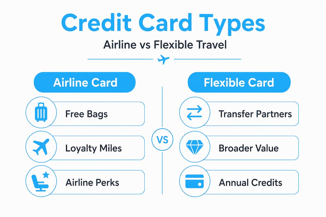 Infographic comparing airline and flexible credit cards