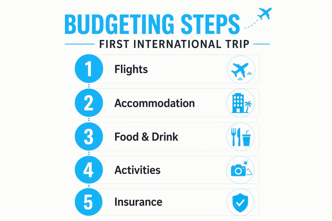 Infographic showing budgeting steps for international travel