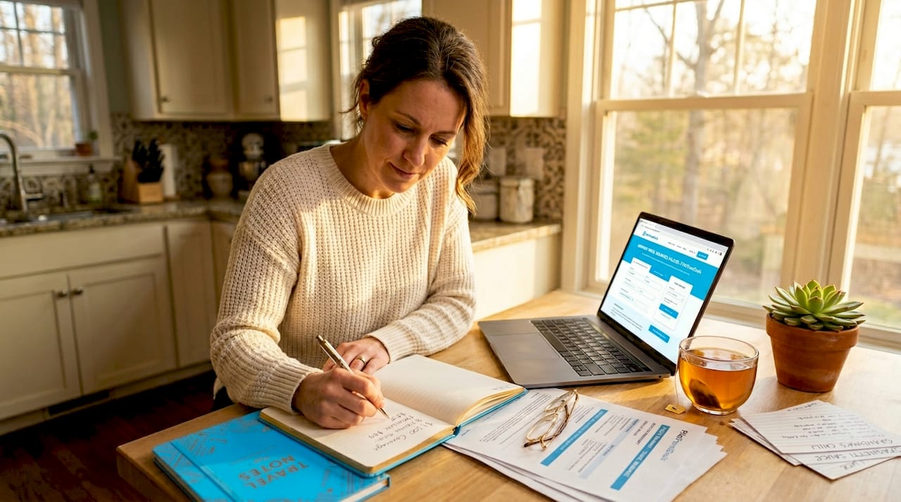 Woman comparing travel insurance policies